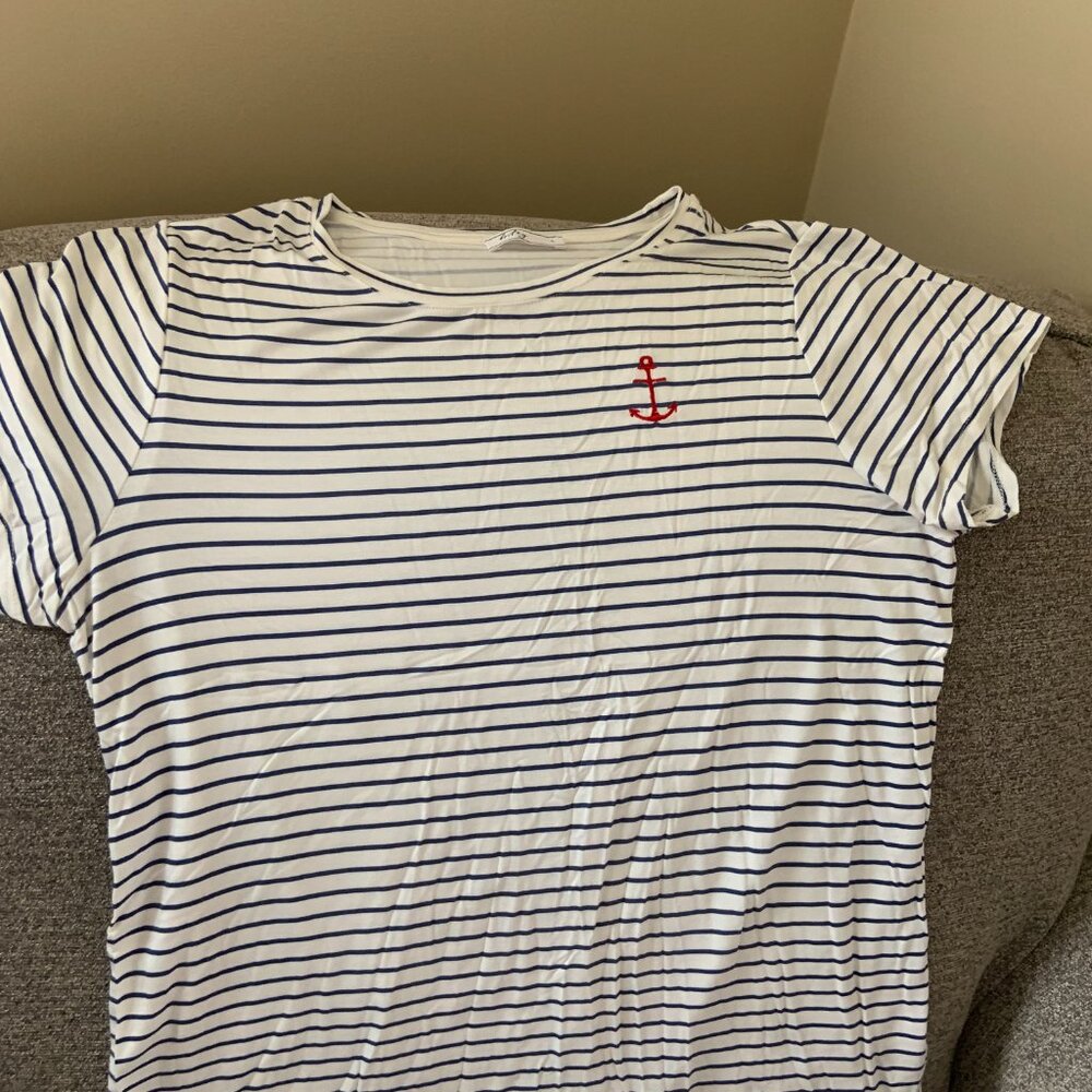 NWOT Britney Women's Navy & White Striped T-Shirt, Size L. - Picture 5 of 6